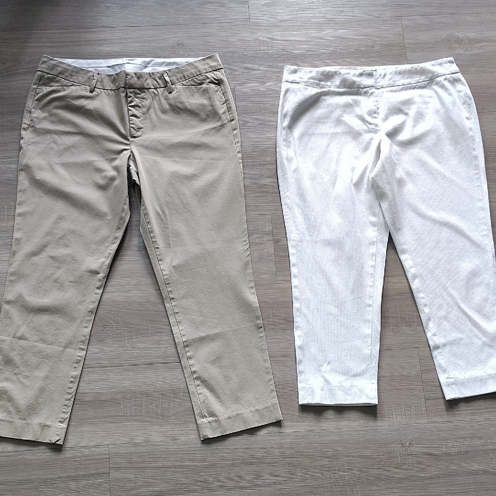 STYLUS Women's Straight Leg Pants - Beige and White